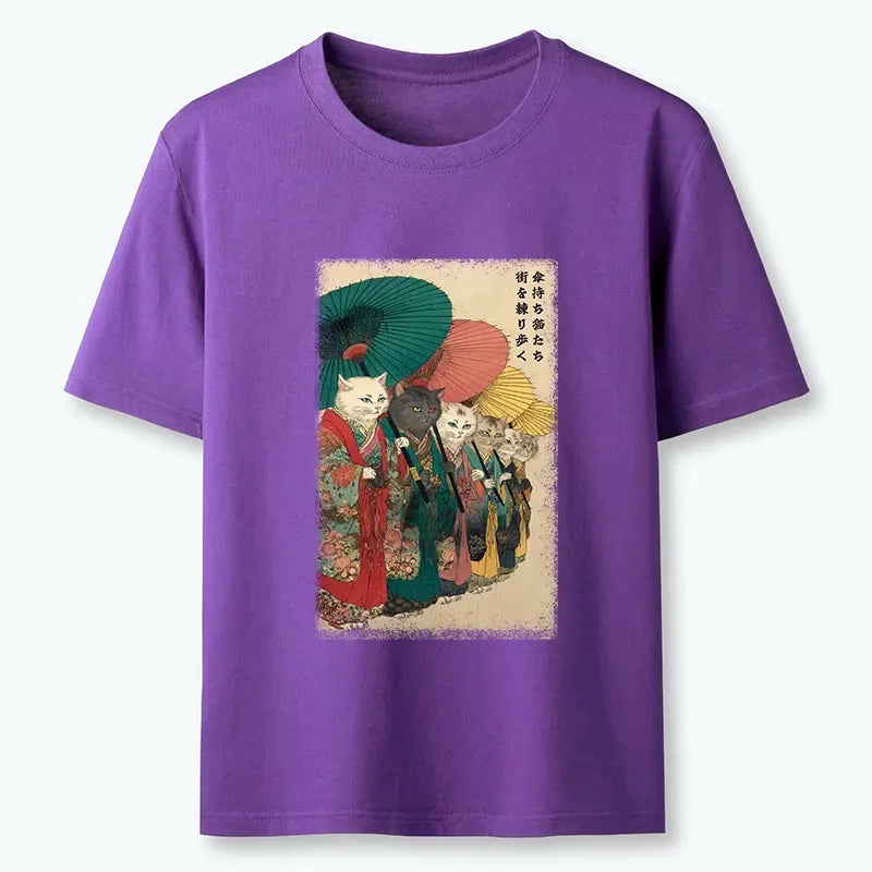 Colorful umbrellas kimono cat t-shirt