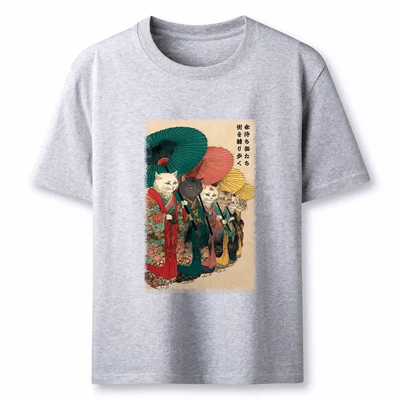 Kyoto-Lion Kimono Cats Walk With Colorful Umbrellas Classic T-Shirt