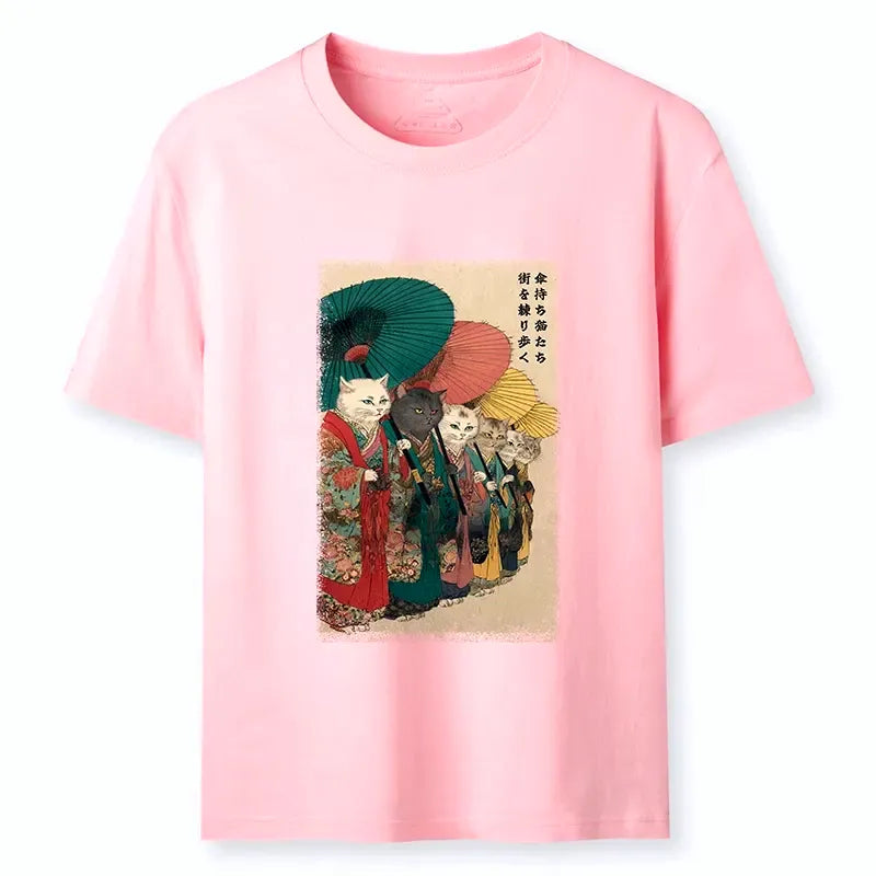 Colorful umbrellas kimono cat t-shirt