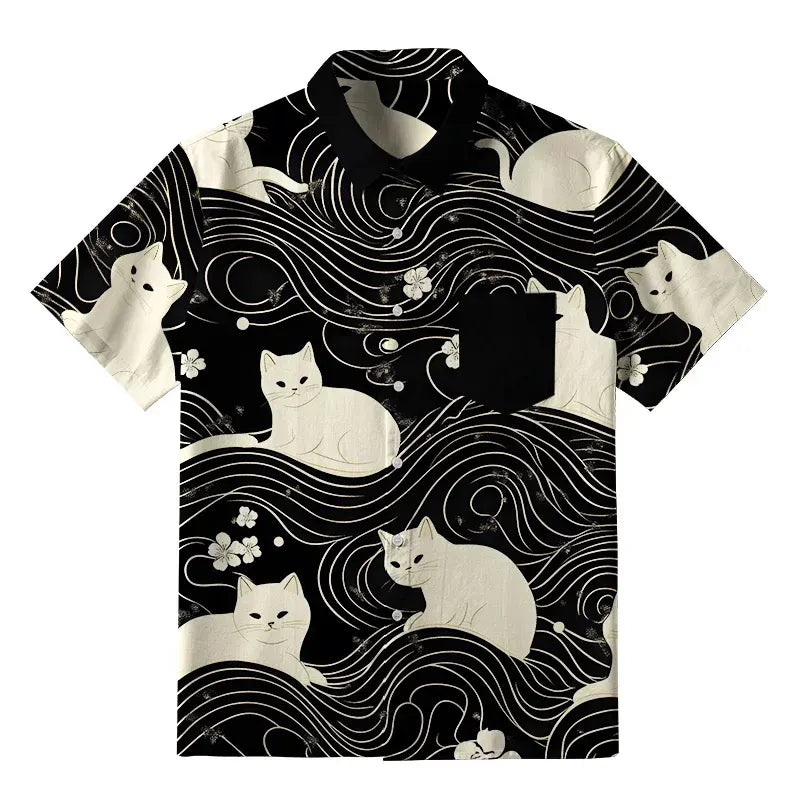 Kyoto-Lion Mysterious Cat Button-up Shirt