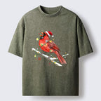 Kyoto-Lion Christmas Cute Cardinal Bird Washed T-Shirt