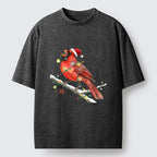 Kyoto-Lion Christmas Cute Cardinal Bird Washed T-Shirt