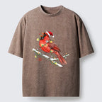 Kyoto-Lion Christmas Cute Cardinal Bird Washed T-Shirt