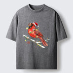 Kyoto-Lion Christmas Cute Cardinal Bird Washed T-Shirt