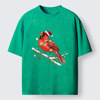 Kyoto-Lion Christmas Cute Cardinal Bird Washed T-Shirt