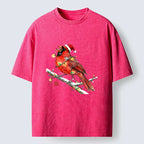 Kyoto-Lion Christmas Cute Cardinal Bird Washed T-Shirt