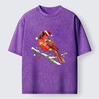 Kyoto-Lion Christmas Cute Cardinal Bird Washed T-Shirt