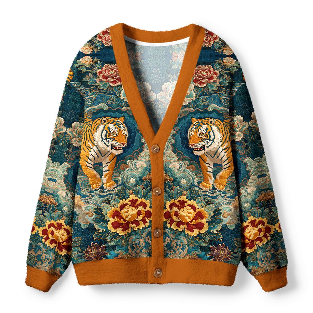 Kyoto-Lion Imperial Tiger Tapestry Special Version Ugly Cardigan Sweater