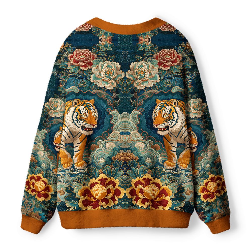Kyoto-Lion Imperial Tiger Tapestry Special Version Ugly Cardigan Sweater