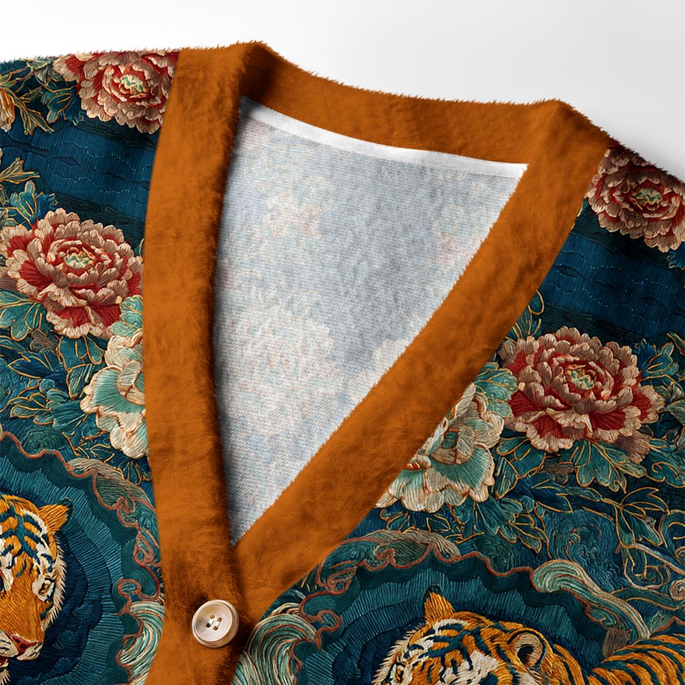 Kyoto-Lion Imperial Tiger Tapestry Special Version Ugly Cardigan Sweater