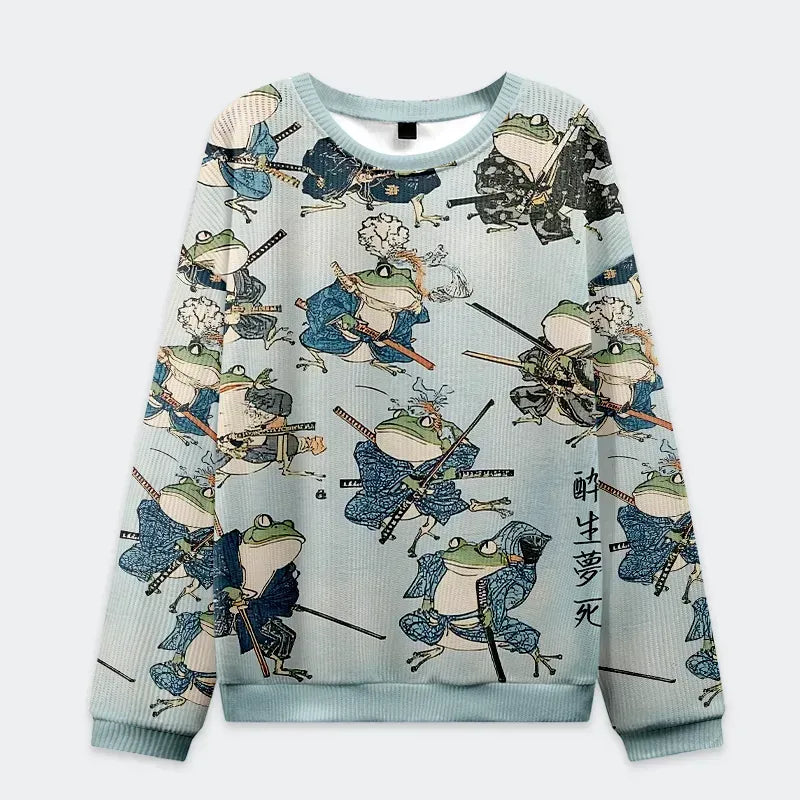 Kyoto-Lion Frog Samurai Christmas Ugly Sweatshirt