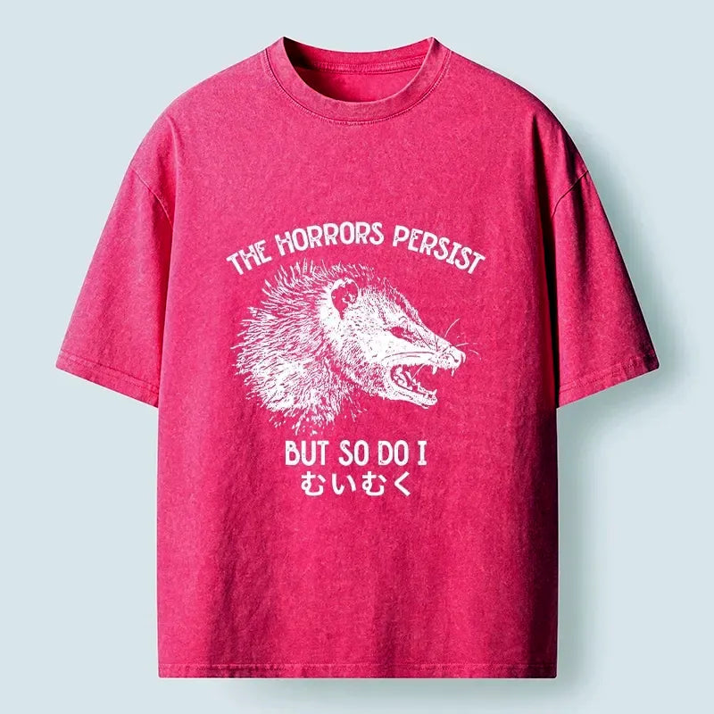 Kyoto-Lion Raccoon Dark Humor Quote Washed T-Shirt