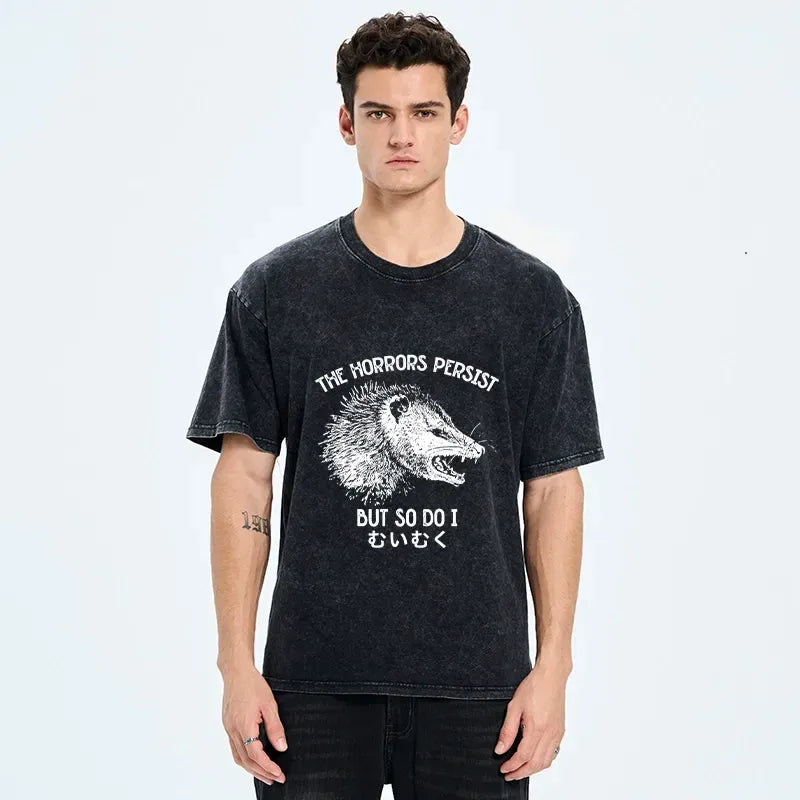 Kyoto Lion Raccoon Dark Humor Washed T-Shirt