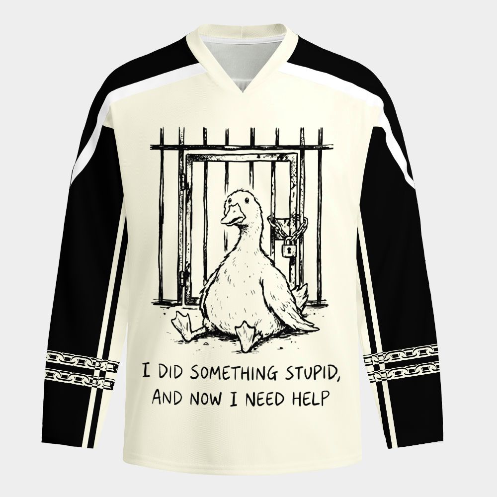 Kyoto-Lion Funny Jail Duck Long-Sleeve Hockey Jersey