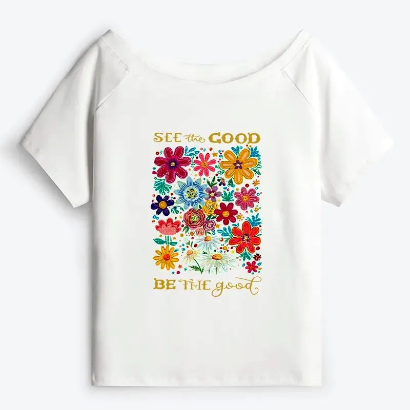 Kyoto-Lion Flower£ºSee The Good Be The Good Off Shoulder T-Shirt