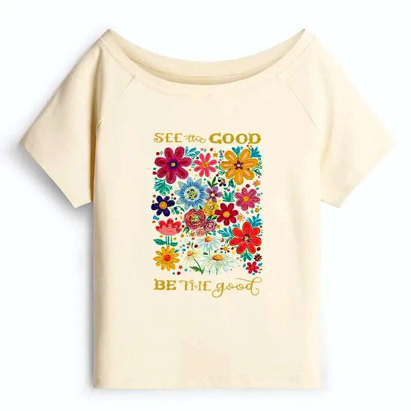 Kyoto-Lion Flower£ºSee The Good Be The Good Off Shoulder T-Shirt