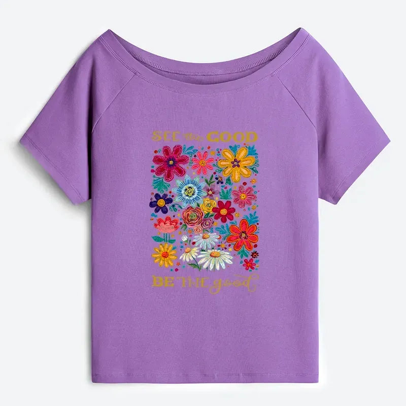 Kyoto-Lion Flower£ºSee The Good Be The Good Off Shoulder T-Shirt