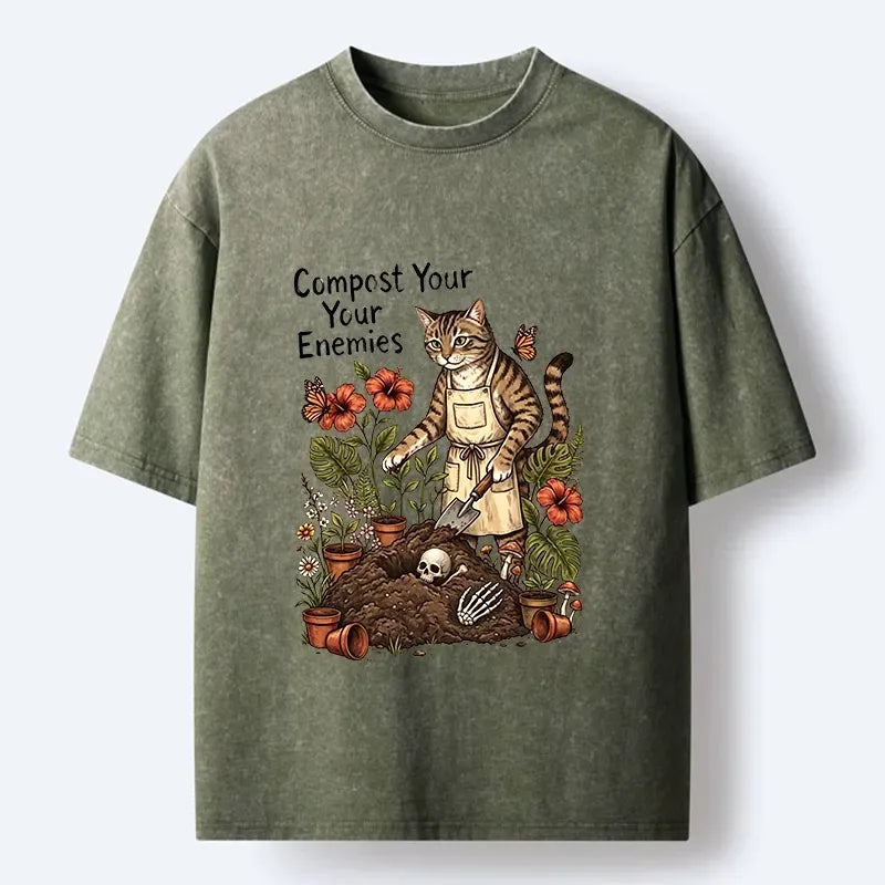 Japanese vintage cat meme washed t-shirt