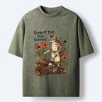 Japanese vintage cat meme washed t-shirt