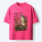 Kyoto-Lion Gardening Cat Compost Enemies Meme Washed T-Shirt