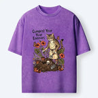 Kyoto-Lion Gardening Cat Compost Enemies Meme Washed T-Shirt