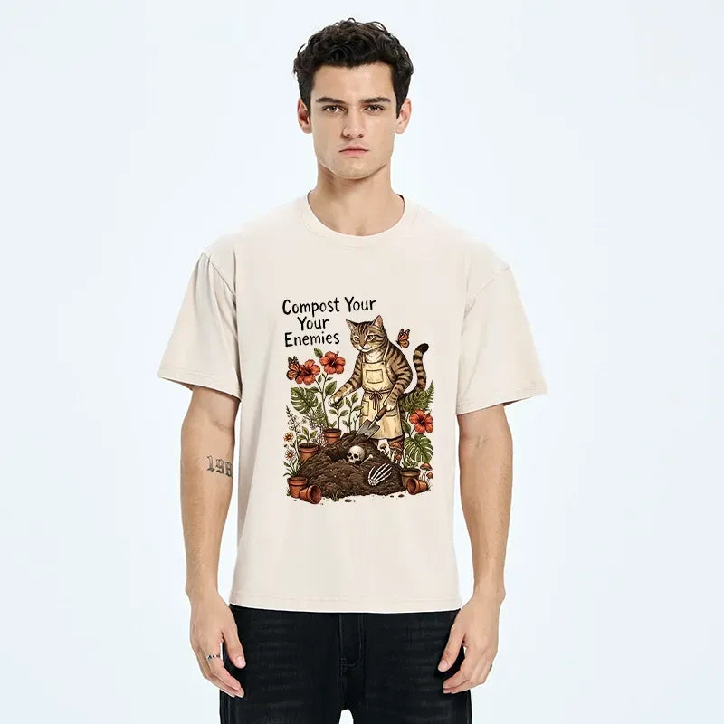 funny gardening cat tee for men