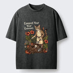 Kyoto-Lion Gardening Cat Compost Enemies Meme Washed T-Shirt