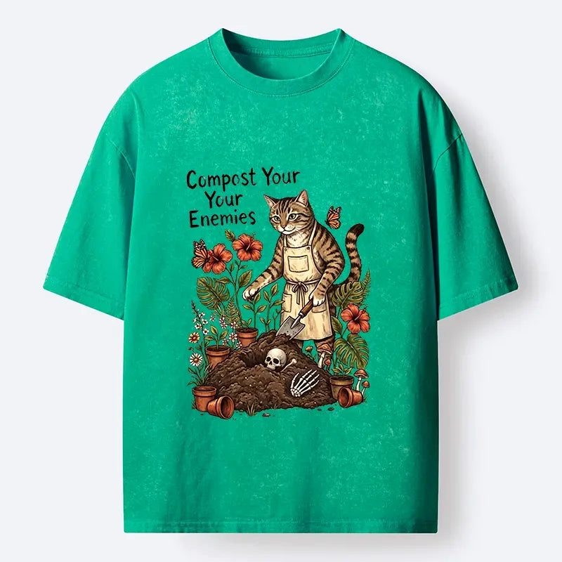 Japanese vintage cat meme washed t-shirt