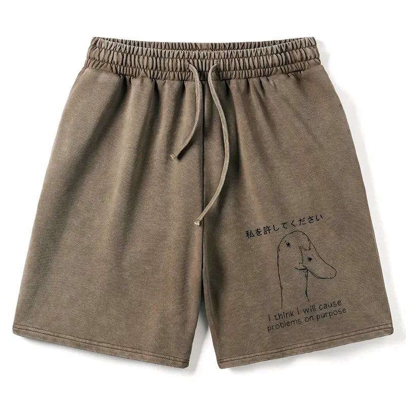 Kyoto-Lion Stupid Goose Funny Washed Shorts