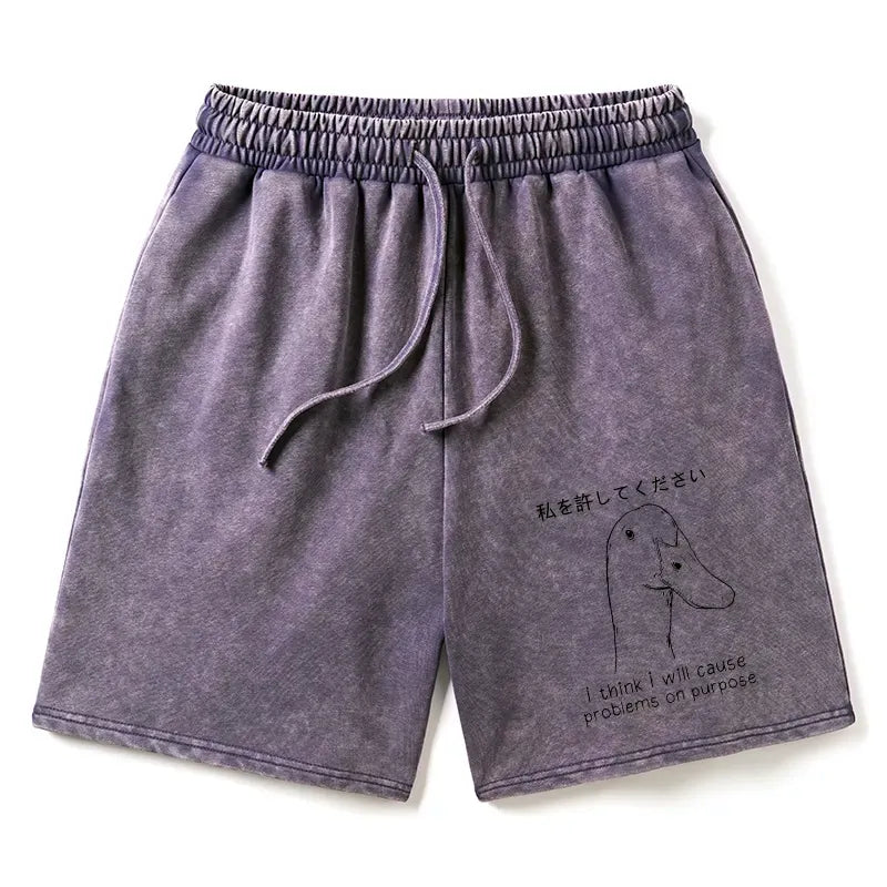 Kyoto-Lion Stupid Goose Funny Washed Shorts