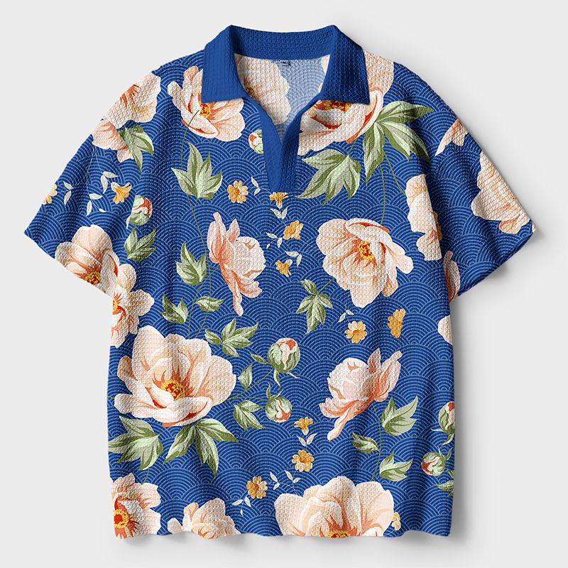 Japanese Flower Polo Shirt for Summer