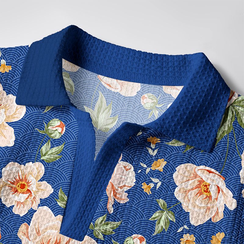 Kyoto-Lion Flowers In The Waves Crochet Polo Shirt