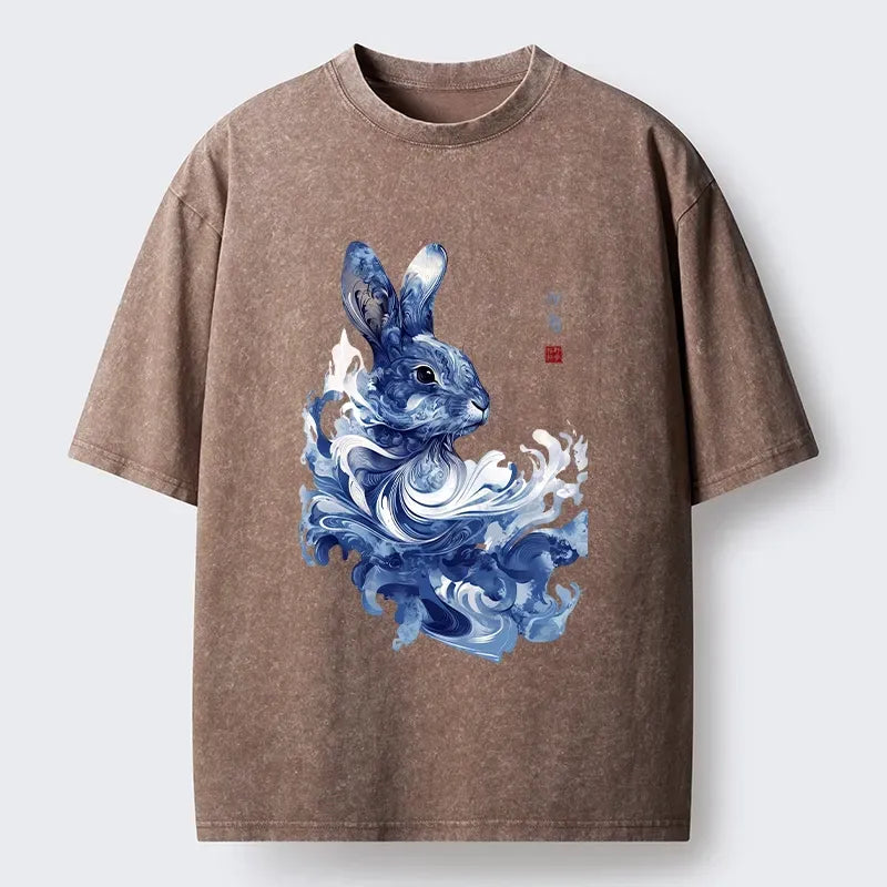 Japanese Rabbit Art Washed T-Shirt