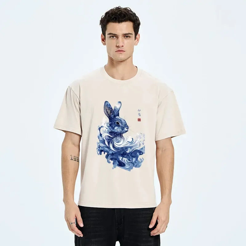 Blue White Rabbit Tee for Daily Wear