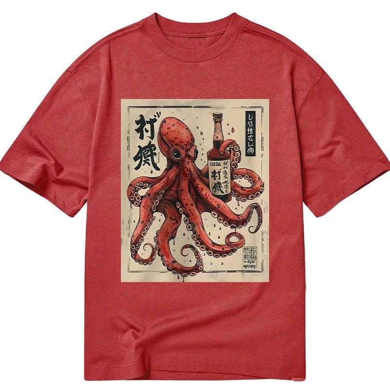 affordable japanese retro octopus t-shirt for daily wear