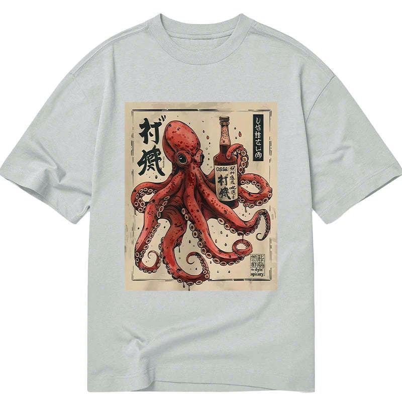 affordable japanese retro octopus t-shirt for daily wear