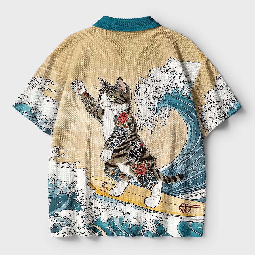 Vintage Ukiyo-e Cat Shirt for Summer