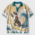 Japanese Cat Surfing Polo Shirt