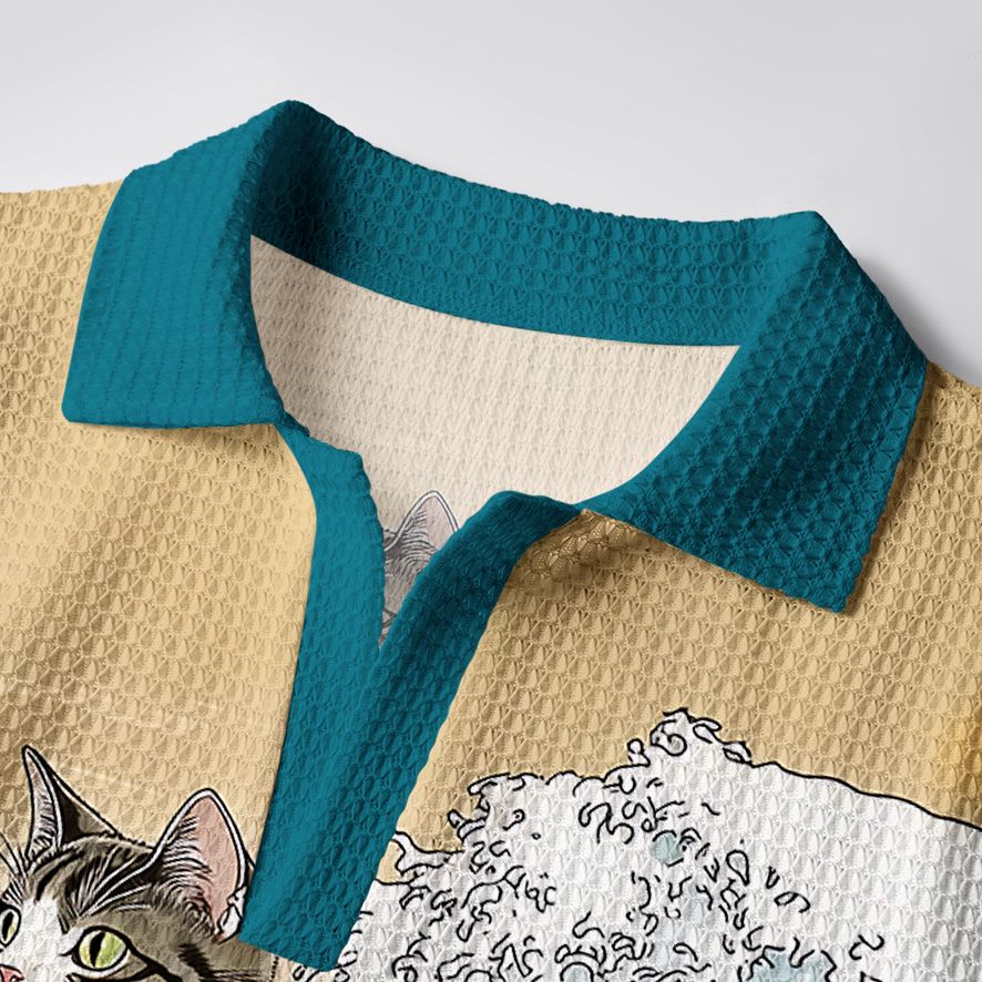 Japanese Cat Surfing Polo Shirt