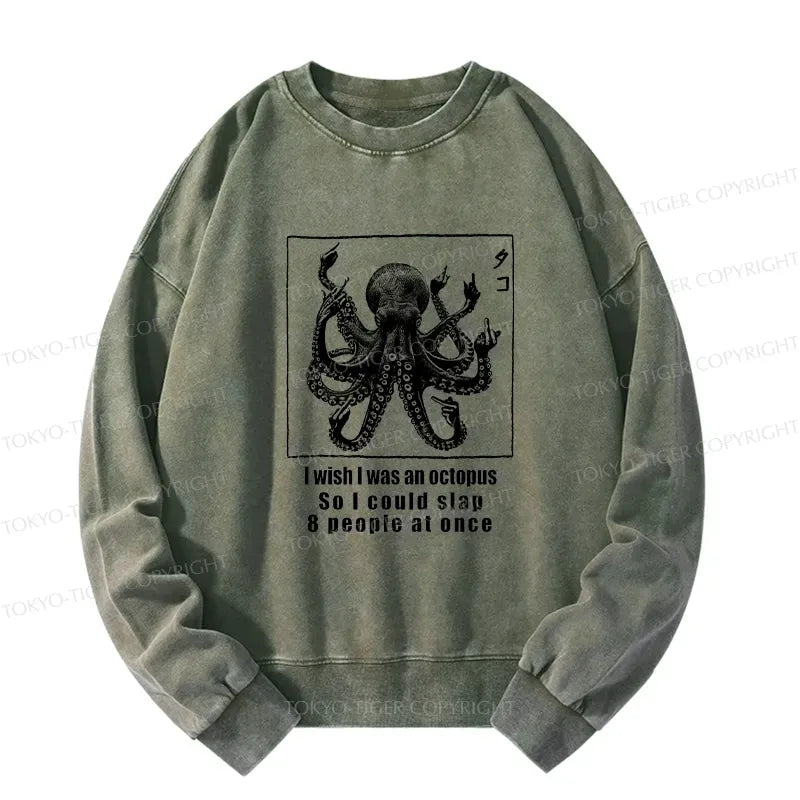 Japanese Octopus Washed Sweatshirt for Daily Wear