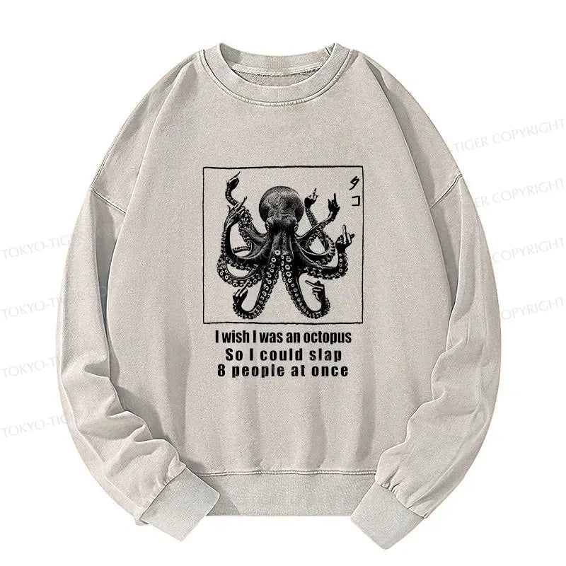 Japanese Octopus Washed Sweatshirt for Daily Wear