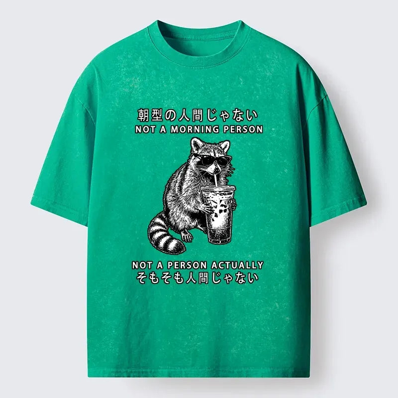 Kyoto-Lion Raccoon Rejecting Early Mornings Washed T-Shirt