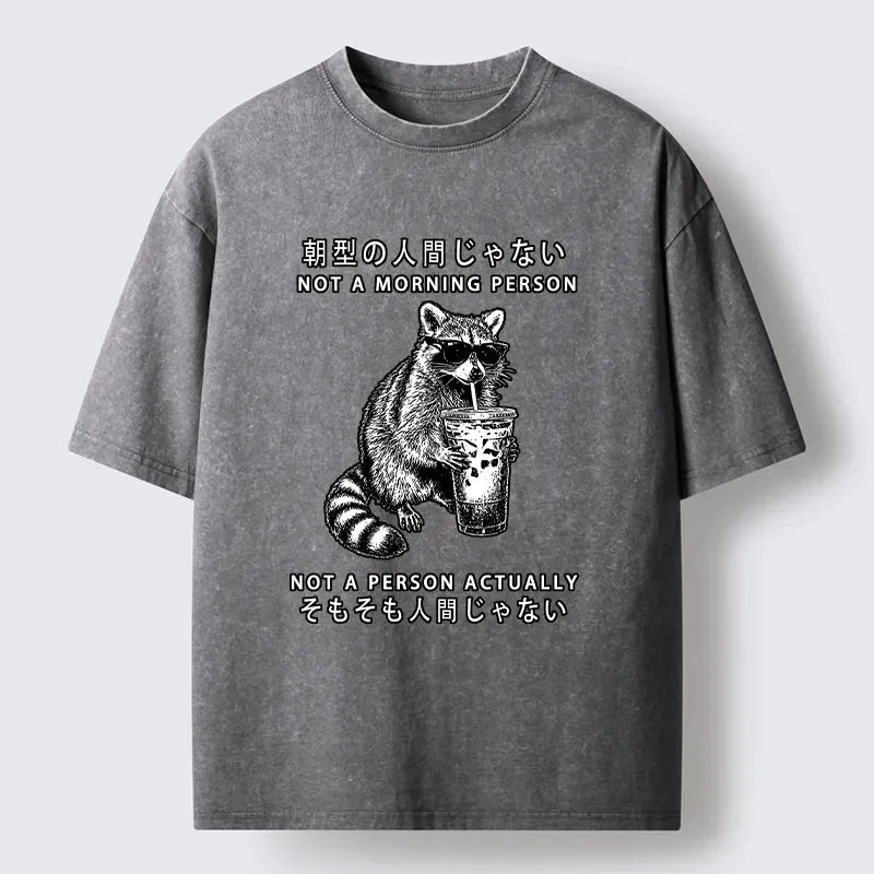 Kyoto-Lion Raccoon Rejecting Early Mornings Washed T-Shirt