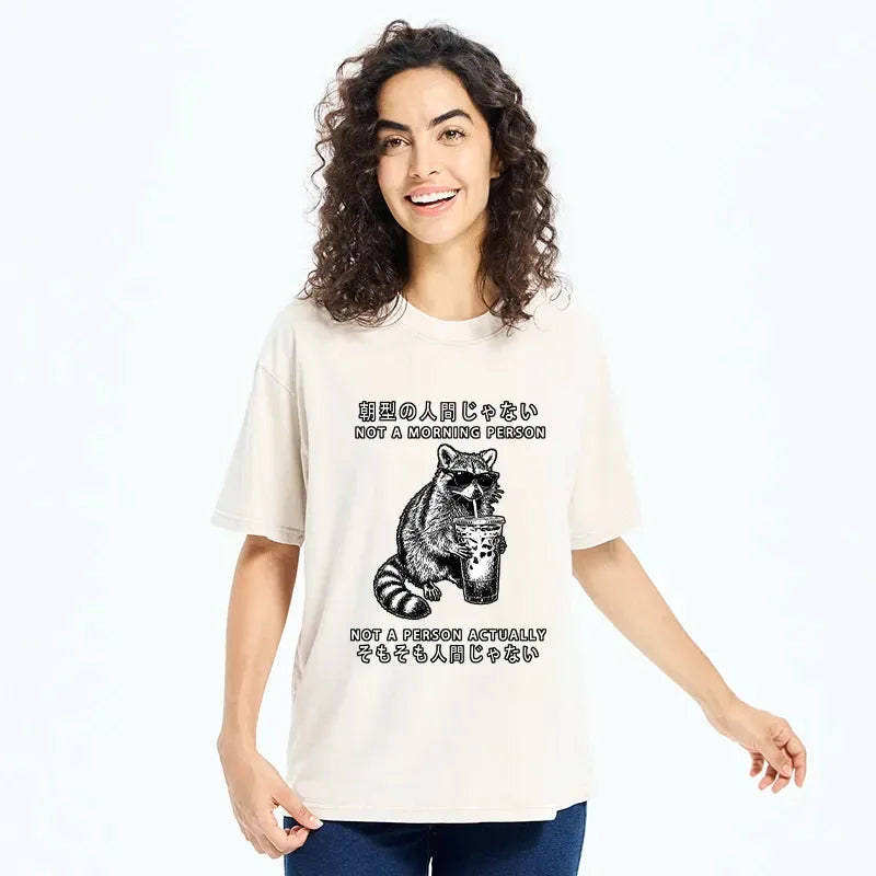 Kyoto-Lion Raccoon Rejecting Early Mornings Washed T-Shirt