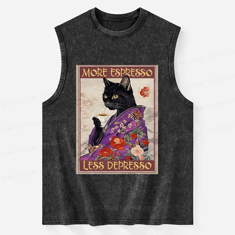 Japanese Cat Drinking Coffee Washed Tank