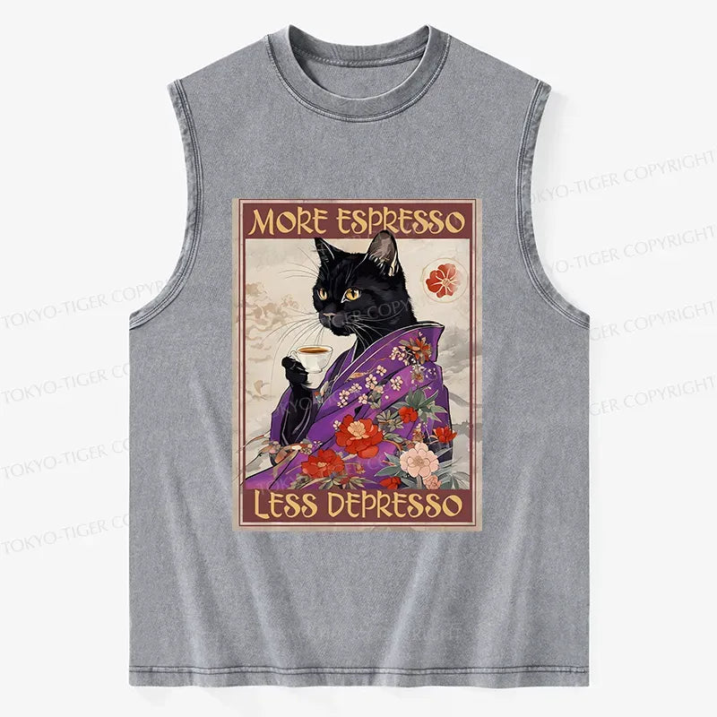 Japanese Cat Drinking Coffee Washed Tank