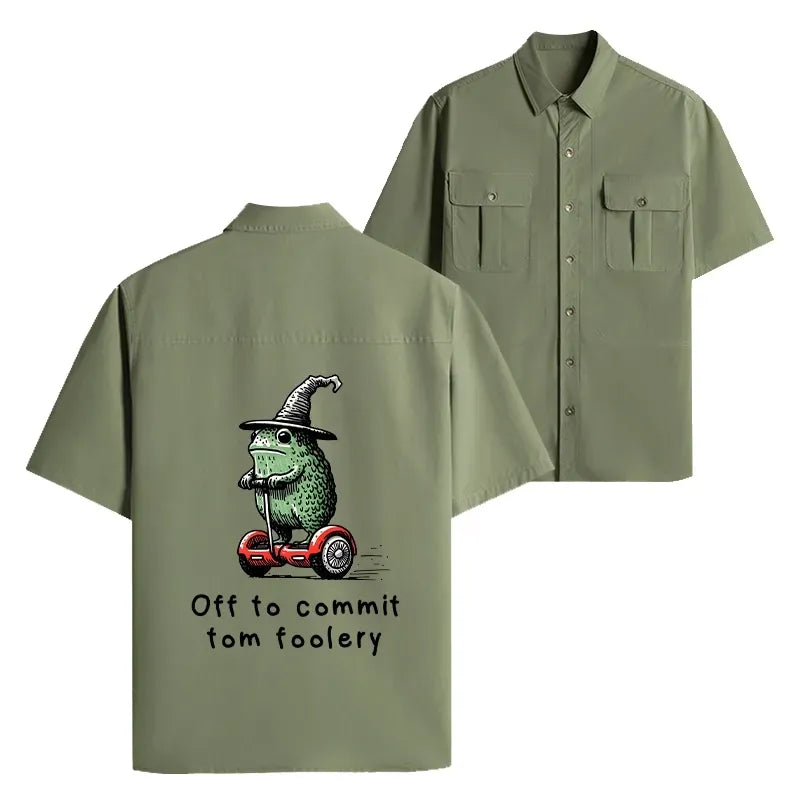 Japanese Frog Riding Scooter Work Shirt