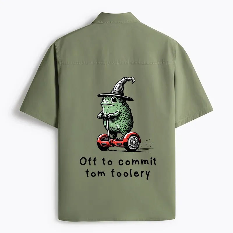 Japanese Frog Riding Scooter Work Shirt