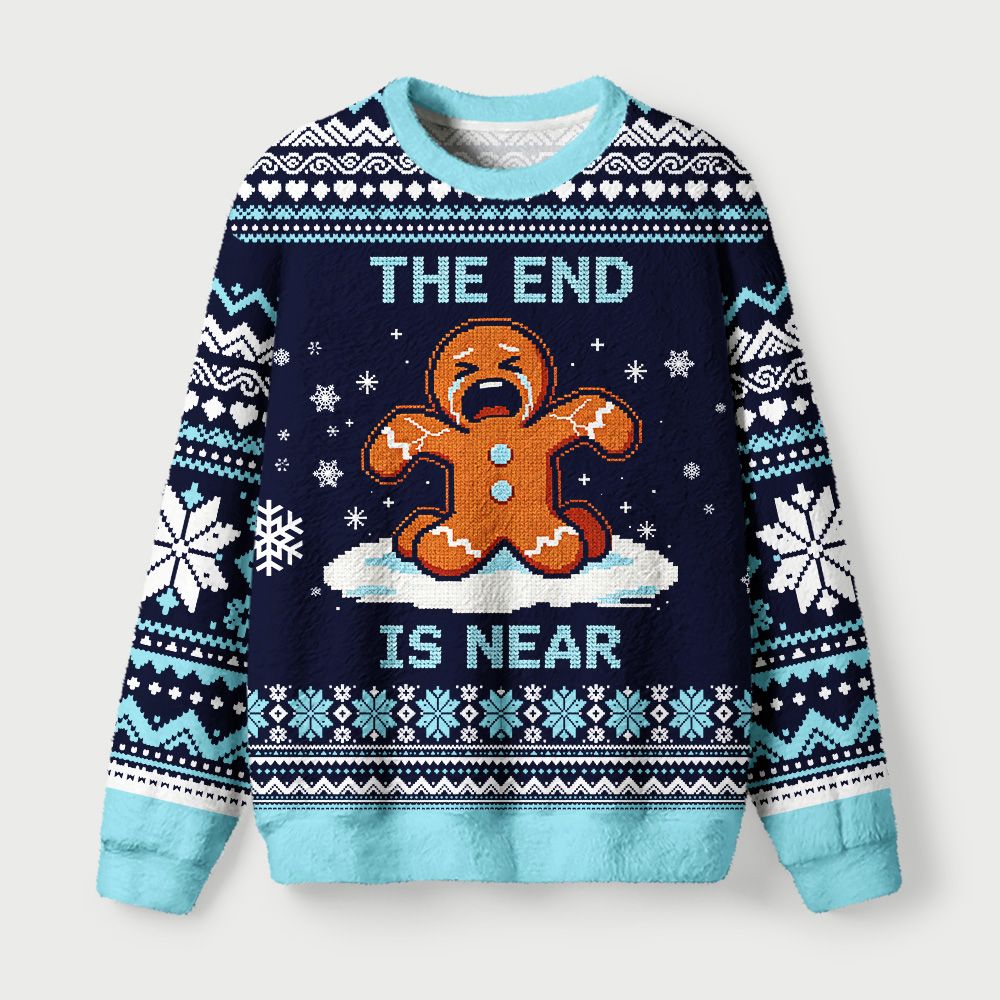 Kyoto-Lion Weeping Gingerbread Man Fuzzy Christmas Ugly Sweatshirt