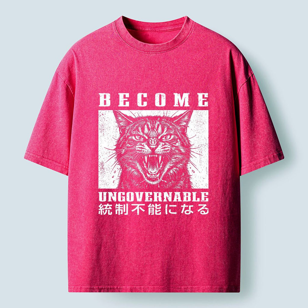 Kyoto-Lion FunnyCat:Become Ungovernable Washed T-Shirt